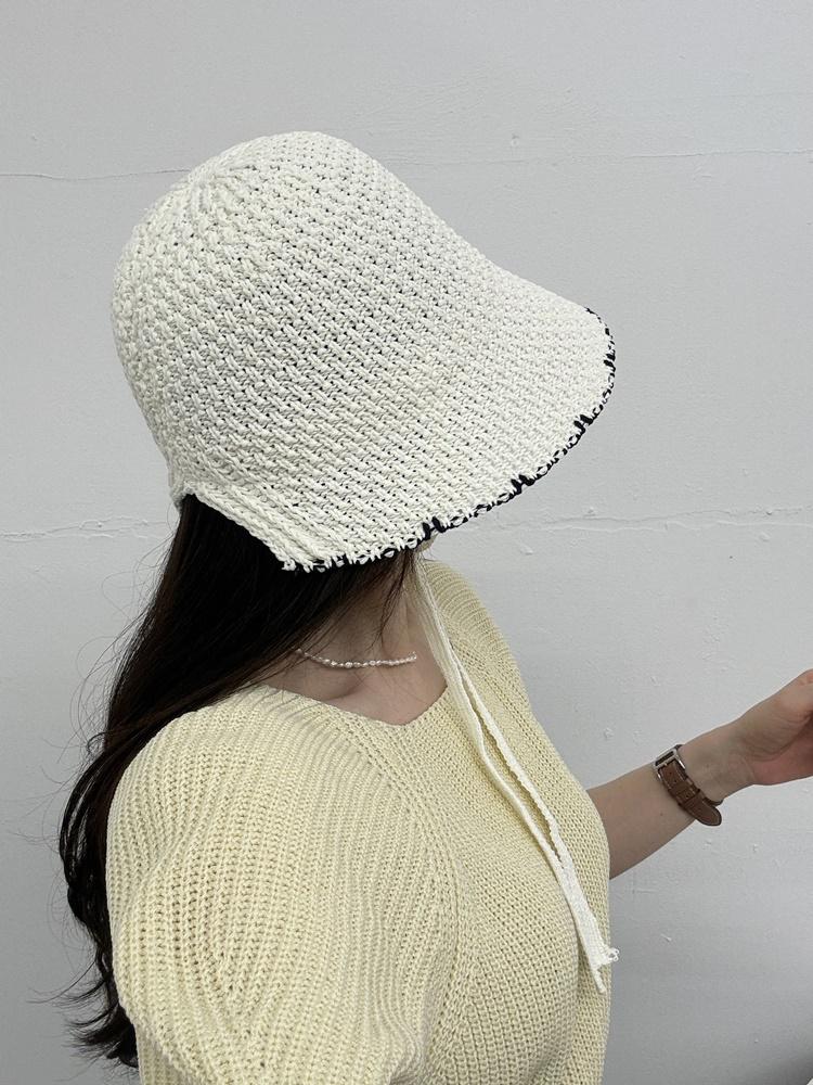 뜨개 스티치 끈 벙거지 밀짚 니트 보넷 모자 (4color)